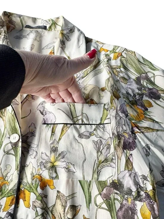 Alexander McQueen Woman's Sz 38 US Sz 2 Meadow Floral Print 100% Silk Pajama Top - Picture 10 of 13